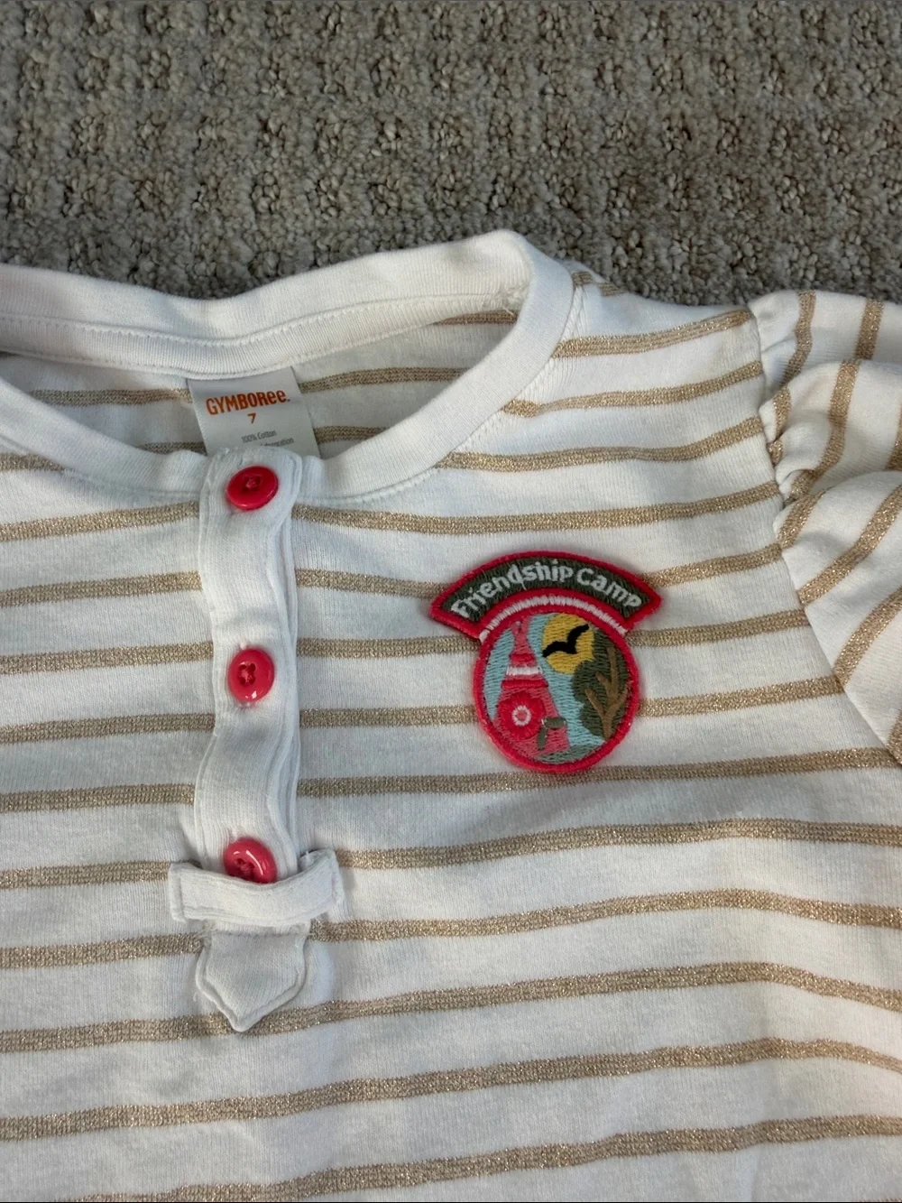 Gymboree Girls White & Gold Stripe Short Sleeve Henley Top